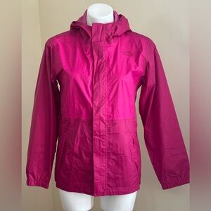 NORTH FACE Pink Hooded Rain Jacket Zipper & Velcro, Elastic Sleeves Sz XL